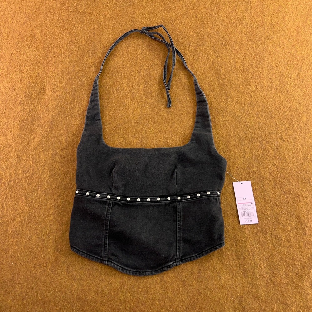Wild Fable Womens XS Black Studded Denim Corset Halter Top NWT